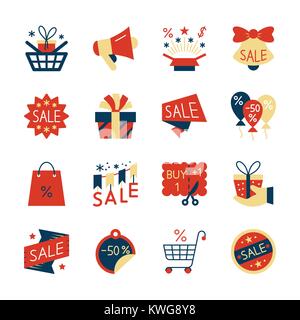 Clearance sale colorful flat style icon set. Design symbol collection. Color season special offer pack concept. Web, label, banner, card, badge, ad, l Stock Vector