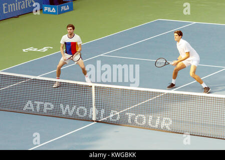 Pune, India. 2nd Jan, 2018. Gilles Simon and Pierre-Hugues Herbert of France in action in the first round of Doubles competition at Tata Open Maharashtra at the Mahalunge Balewadi Tennis Stadium in Pune, India. Credit: Karunesh Johri/Alamy Live News Stock Photo