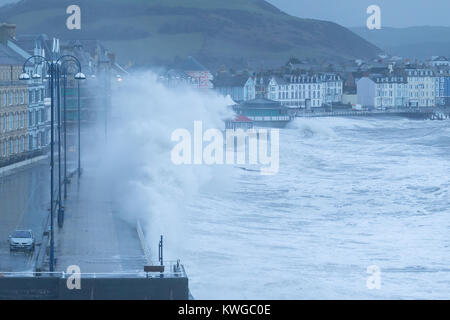 Aberystwyth, Ceredigion, Wales, UK. 03rd Jan, 2018. UK Weather: Storm Eleanor bashes Aberystwyth seafront with huge crashing waves over the promenade. Credit: Ian Jones/Alamy Live News Stock Photo