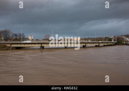 The Greyhound Bridge, Lancaster, United Kingdom. 3rd Jan, 2018. The Greyhound Bridge over the River Lune at Lancaster is set to close on the 29 th January for 27 weeks to undergo a £4m repair scheme which will see traffic across the River Lune using Skerton Bridge in both directions There will be traffic disruption between Lancaster and Morecambe Credit: David Billinge/Alamy Live News Stock Photo