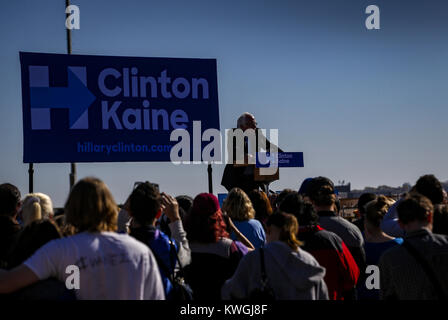Davenport, Iowa, USA. 4th Nov, 2016. Sen. Bernie Sanders campaigns for Democratic Presidential Nominee Hillary Clinton outside Modern Woodmen Park in Davenport on Friday, November 4, 2016. The Hillary Clinton campaign held the Davenport Stronger Together Rally with Senator Bernie Sanders to encourage Iowans to vote early and support Clinton. Credit: Andy Abeyta/Quad-City Times/ZUMA Wire/Alamy Live News Stock Photo