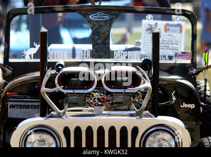 Moline, Iowa, USA. 24th Sep, 2017. This 1975 AMC Jeep CJ5 with a 350 Vortec small block Chevy engine is a one of a kind custom Rat Rod owned by Lexi Loding and was on display, Sunday, September 24, 2017, during the annual Quad-City's Vintage Rods car show held at Black Hawk College in Moline. More than 400 antique cars, hot rods, street rods and special-interest cars were on hand at the show. Credit: John Schultz/Quad-City Times/ZUMA Wire/Alamy Live News Stock Photo