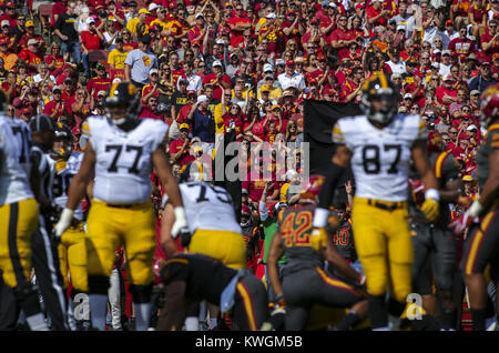 Ames, Iowa, USA. 9th Sep, 2017. Iowa State Cyclones fans cheer for their team during the first quarter of their game at Jack Trice Stadium in Ames on Saturday, September 9, 2017. Credit: Andy Abeyta, Quad-City Times/Quad-City Times/ZUMA Wire/Alamy Live News Stock Photo