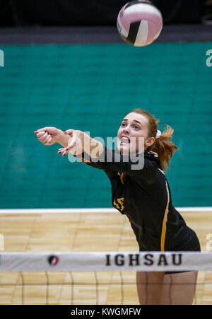 Cedar Rapids, Iowa, USA. 9th Nov, 2016. Janesville's Gillian Gergen (16) passes a ball during a play during Janesville vs Starmont Class 1A quarterfinal-round state volleyball action played Wednesday, Nov. 9, 2016, at the US Cellular Center in Cedar Rapids, Iowa. Credit: Andy Abeyta/Quad-City Times/Quad-City Times/ZUMA Wire/Alamy Live News Stock Photo