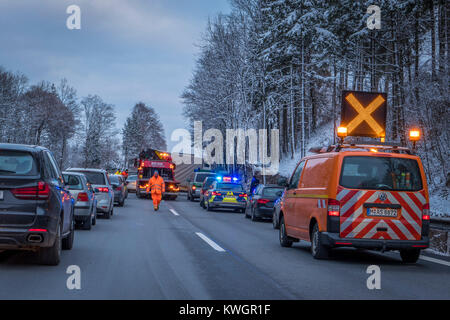 Accident on the A8 motorway Munich-Salzburg at Siegsdorf, Bavaria, Germany, Europe Stock Photo