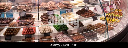 ROME, ITALY - DECEMBER 30, 2017: Chocolate shop at the sixth floor of the new shopping center La Rinascente in Rome with a big variety of Italian conf Stock Photo