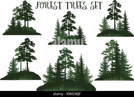 Landscapes with Trees Silhouettes Stock Vector