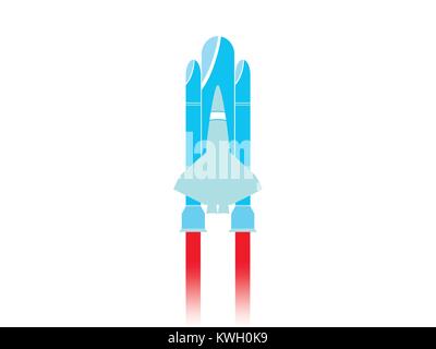 Launch of the spaceship. Isolated on white background. Start the rocket. Vector illustration Stock Vector