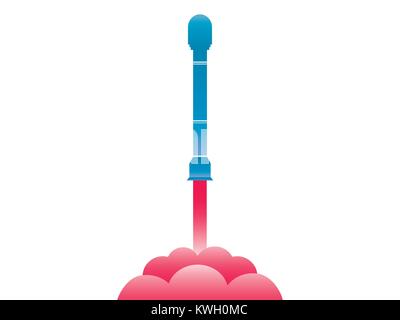 Launch of the spaceship. Isolated on white background. Start the rocket. Vector illustration Stock Vector