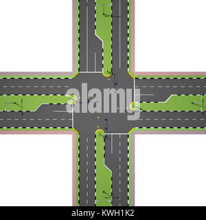 crossroads from above view isolated on white. 3d rendering Stock Photo