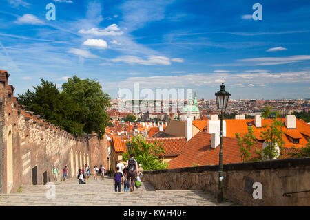 Prague, Czech Republic - June 3,2015: View from Garden of Paradise on Prague city. Paradise Garden laid out in the 16th century by the archduke Ferdin Stock Photo