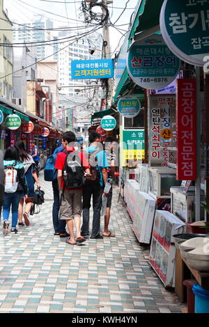 Korean traditional market located at Haeundae street in Busan, South Korea Stock Photo