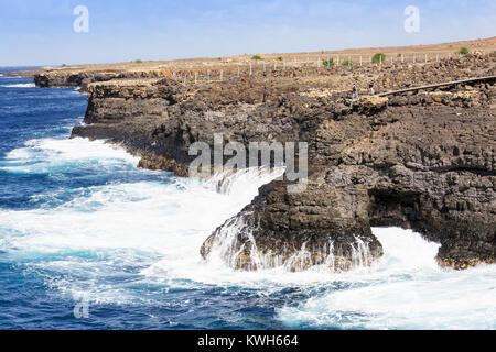 Rugged coastline at Baracona on the west coast of Cape Verde, Sal Island, Salinas, with waves from the Atlantic, Africa Stock Photo