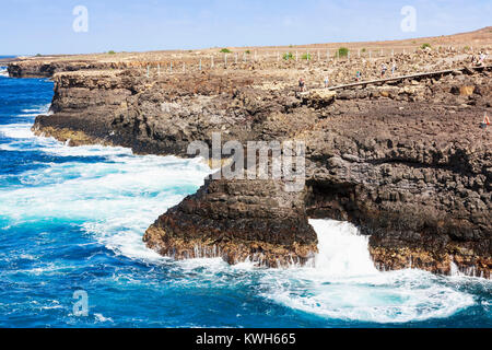 Rugged coastline at the tourist attraction of Baracona, on the west coast of Sal Island, Salinas, Cape Verde, Africa Stock Photo