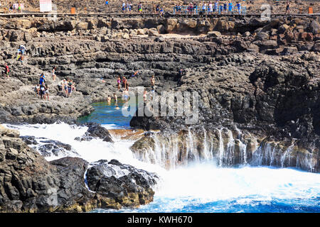 Natural swimming pool in rocks at Baracona, on the west coasts of Sal Island, Salinas, Cape Verde, Africa Stock Photo