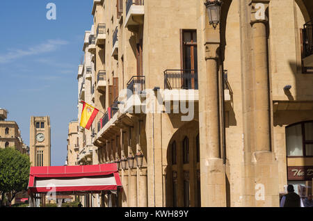 Beirut, Lebanon, April 03 - 2017: New Beirut city center with coffee shop on sidewalks. Stock Photo