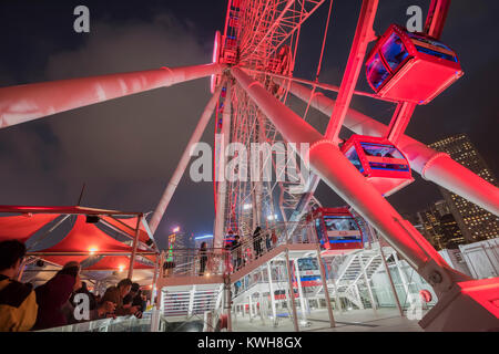 People queuing up for a ride on the new Hong Kong Observation Wheel, Victoria harbor, Hong Kong, China. Stock Photo