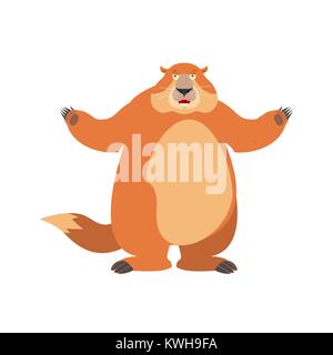 Groundhog happy. Woodchuck merry emotions. Marmot Joyful. Groundhog day Vector illustration Stock Vector