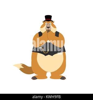 Groundhog day. Groundhog in Hat scared OMG. Woodchuck Oh my God emoji. Frightened Marmot. Vector illustration Stock Vector