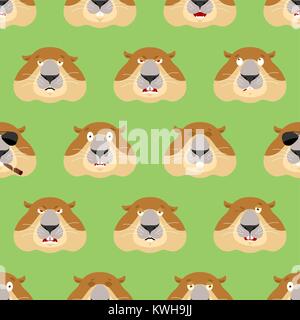 Groundhog head pattern. Woodchuck background. Ornament face Marmot. Groundhog day Vector illustration Stock Vector
