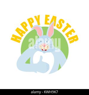 Happy Easter. Rabbit thumbs up and winks. Hare happy emoji. Animal Vector illustration Stock Vector