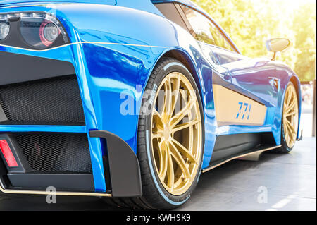 TORINO - JUN 08, 2017: Showroom. Close up of a new Mazzanti Evantra Stock Photo