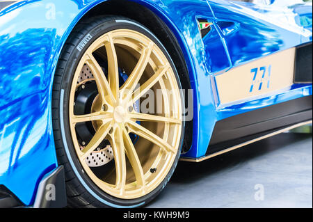 TORINO - JUN 08, 2017: Showroom. Close up of a new Mazzanti Evantra Stock Photo