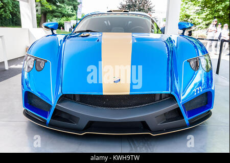 TORINO - JUN 08, 2017: Showroom. Close up of a new Mazzanti Evantra Stock Photo