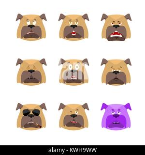 Dog set emoji avatar. sad and angry face. guilty and sleeping. Pet sleeping emotion face. Bulldog Eggplant. Vector illustration Stock Vector