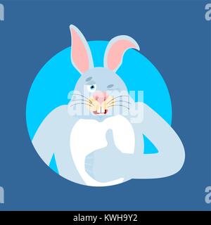 Rabbit thumbs up and winks. Hare happy emoji. Animal Vector illustration Stock Vector