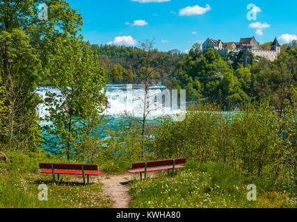 Benches with a view on Rheinfall Stock Photo