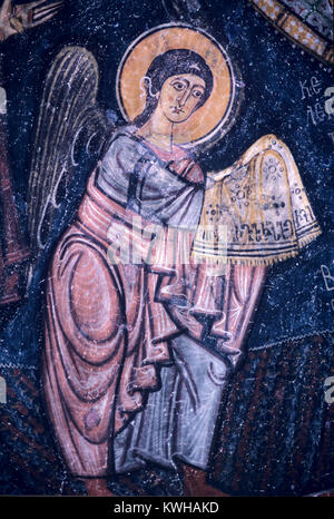 Angel (c11th) Byzantine Fresco or Wall Painting in the Rock-Cut or Rock Cut Eski Gumus Monastery, Eskigumus Monastery, or Gumusler Monastery, Gumusler, near Nigde, Cappadocia, Turkey Stock Photo