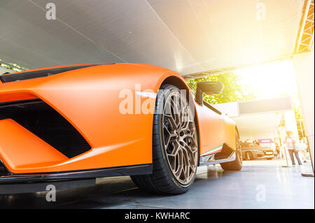 TORINO - JUN 08, 2017: Showroom. Close up of a new Lamborghini Huracan Stock Photo