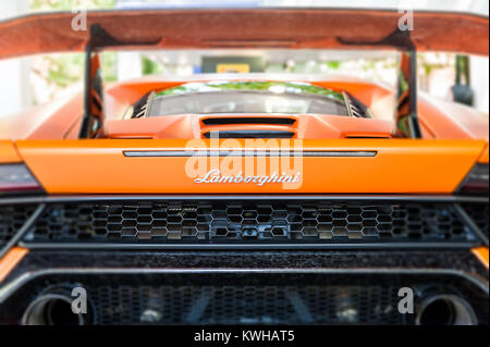 TORINO - JUN 08, 2017: Showroom. Close up of a new Lamborghini Huracan Stock Photo