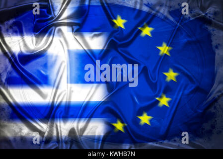 Greece and EU flag, symbolic photo Grexit, Griechenland- und EU-Fahne, Symbolfoto Grexit Stock Photo