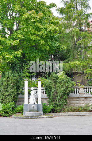 Small fountain in the back yard. Bratislava, Slovalia. Stock Photo