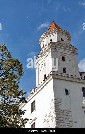Tower of medieval castle on hill in Bratislava, Slovakia. Stock Photo