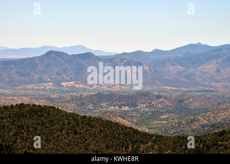 The town of Patagonia, Arizona, and the country of Mexico beyond, are seen from the Gardner Canyon Trail at the intersection of the Walker Basin Trail Stock Photo