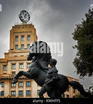 Barcelona, Spain - October 27, 2015: Plaça de Catalunya Horse Statue Stock Photo