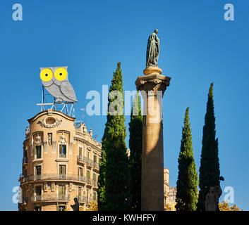 Barcelona, Spain - October 28, 2015: Owl Statue in Barcelona Stock Photo