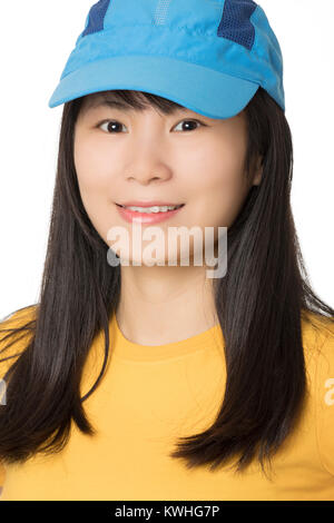 Portrait of a Beautiful Chinese American woman displaying a bit of attitude isolated on a white background Stock Photo