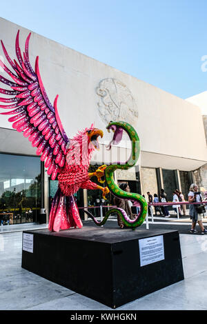 The sculpture of eagle fighting serpent in front of the National Museum of Anthropology at Mexico City