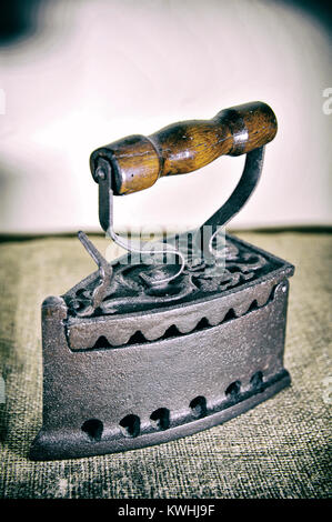 Vintage iron on jute. close-up Stock Photo