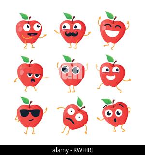 Funny apples - vector isolated cartoon emoticons Stock Vector