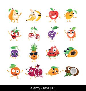 Funny fruit - vector isolated cartoon emoticons Stock Vector