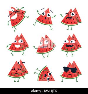 Funny watermelon - vector isolated cartoon emoticons Stock Vector