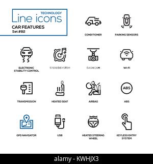 Car features - line design icons set Stock Vector