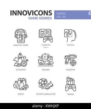 Game genres - line design icons set Stock Vector