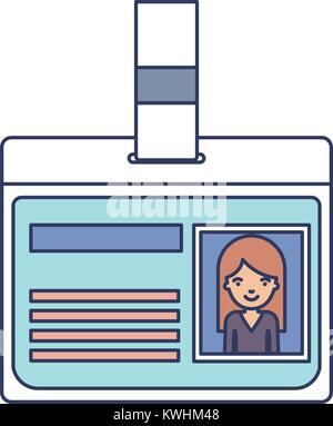 identification card with half body woman picture with long straight hair in colorful silhouette Stock Vector