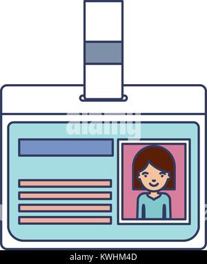 identification card with half body woman picture with hair middle length in colorful silhouette Stock Vector